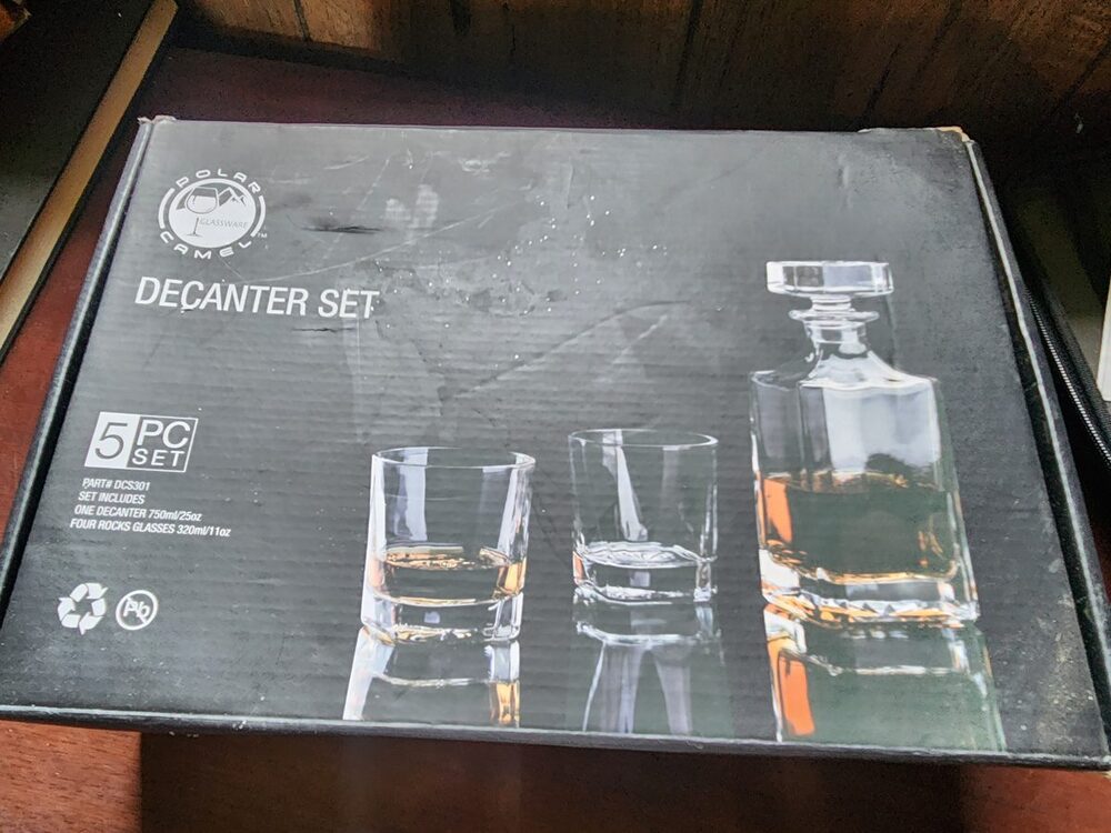 Polar Camel Stainless Whiskey Decanter Set 5pc Glasses Funnel